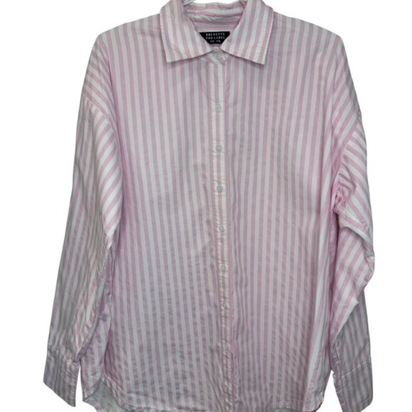 Brunette The Label Tops - Brunette the Label pink/white stripe button-down shirt size US M